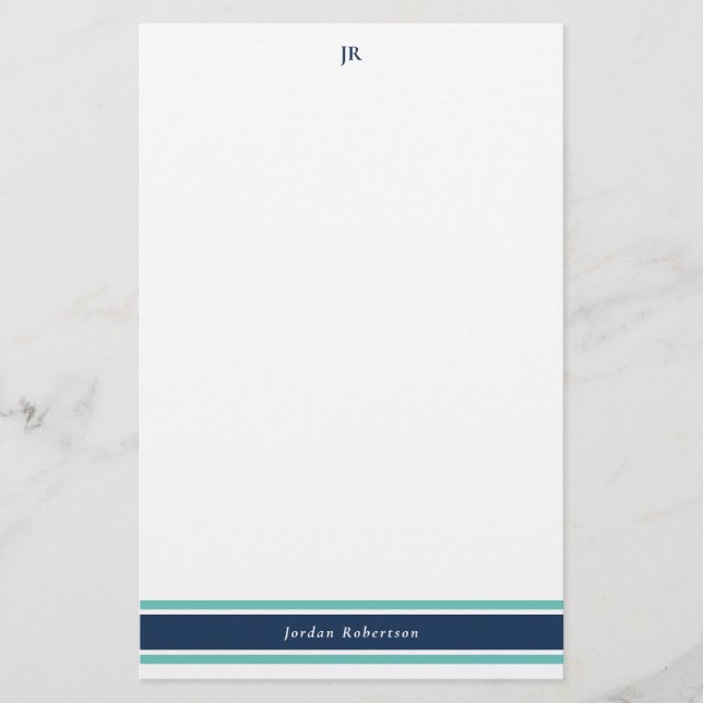 Mit Monogramm Geschirr aus Navy Blue Turquoise Briefpapier (Vorderseite)