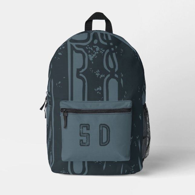 Mit Monogramm gestörtes Cooles Cadet Marmor Blau G Bedruckter Rucksack (Vorderseite)