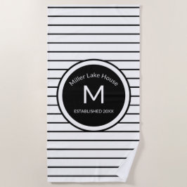 Mit Monogramm gestreiftes Schwarzweiss-Badetuch Strandtuch