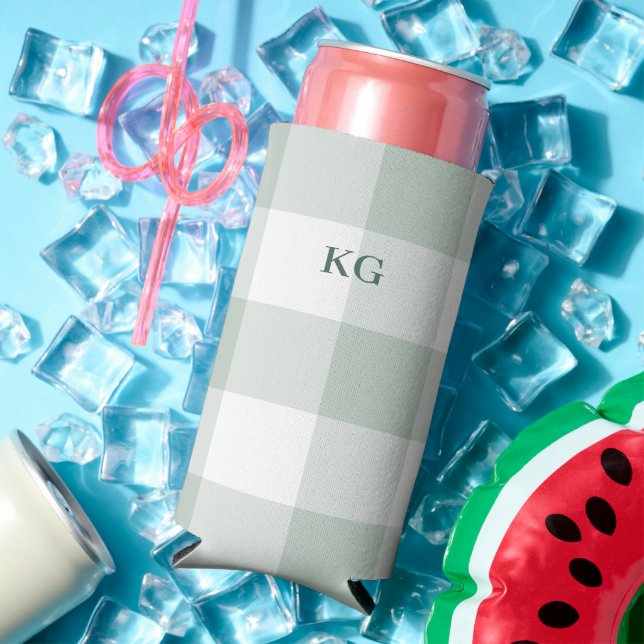 Mit Monogramm Gingham Karo Green Selters Dosenkühler (In Situ Sommer)
