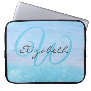 Mit Monogramm Girl Blue Ombre Soft Glitzer Shimmer Laptopschutzhülle