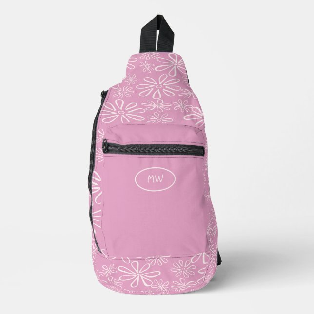 Mit Monogramm Girl Pink Blush Blumenmuster Crossbody Bag (Vorderseite)