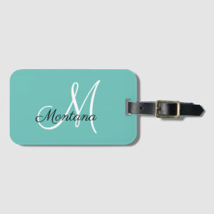 mit Monogramm Girly Elegante Einfache Aquamarine R Gepäckanhänger