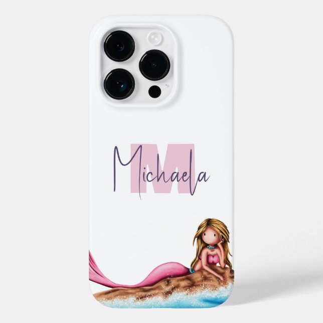 Mit Monogramm Girly Mermaid Case-Mate iPhone 14 Pro Hülle (Rückseite)