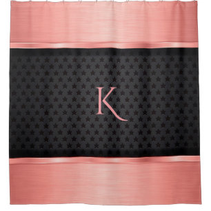 Mit Monogramm glänzendes Rosen-Gold und schwarze Duschvorhang