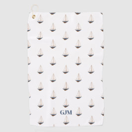Mit Monogramm, glatter Segelbock an der Küste Golfhandtuch