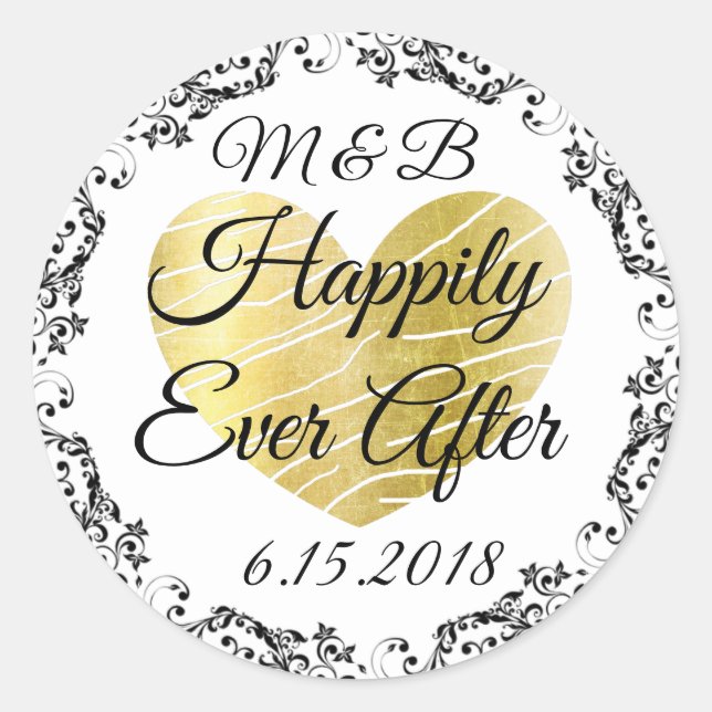 Mit Monogramm glücklich je nach Hochzeitsticker Runder Aufkleber (Vorderseite)