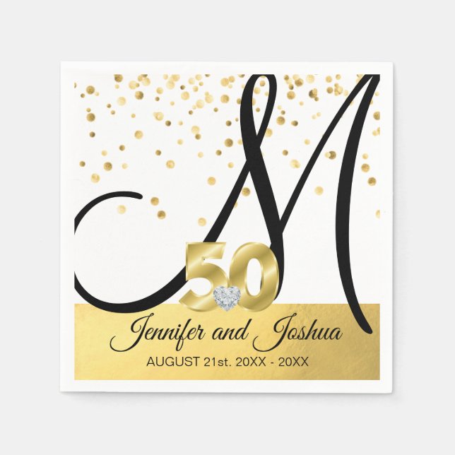 Mit Monogramm Gold 50. Hochzeitstag Serviette (Vorderseite)