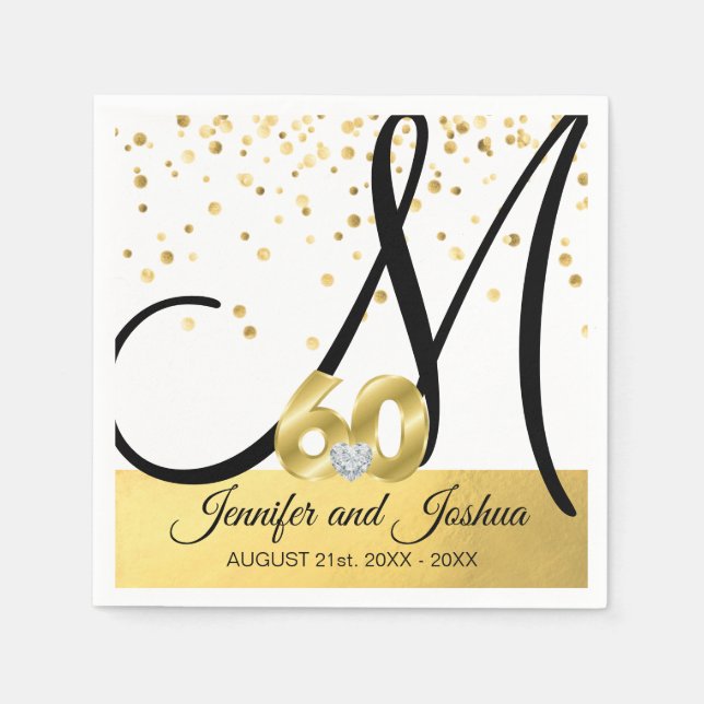 Mit Monogramm Gold 60. Hochzeitstag Napkins Serviette (Vorderseite)