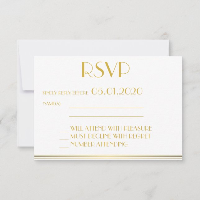 Mit Monogramm Gold Black Great Gatsby Wedding RSVP Karte (Vorderseite)