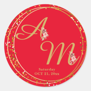 Mit Monogramm Gold Blume Minimal Weiß Runder Aufkleber