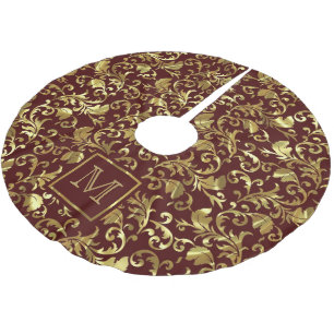 Mit Monogramm Gold Floral Damask Polyester Weihnachtsbaumdecke