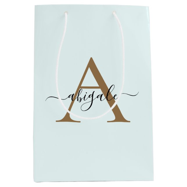 Mit Monogramm Gold Frost White | Minimal Elegant Mittlere Geschenktüte (Vorderseite)