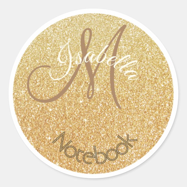 Mit Monogramm Gold Glitzer Dot Runder Aufkleber (Vorderseite)