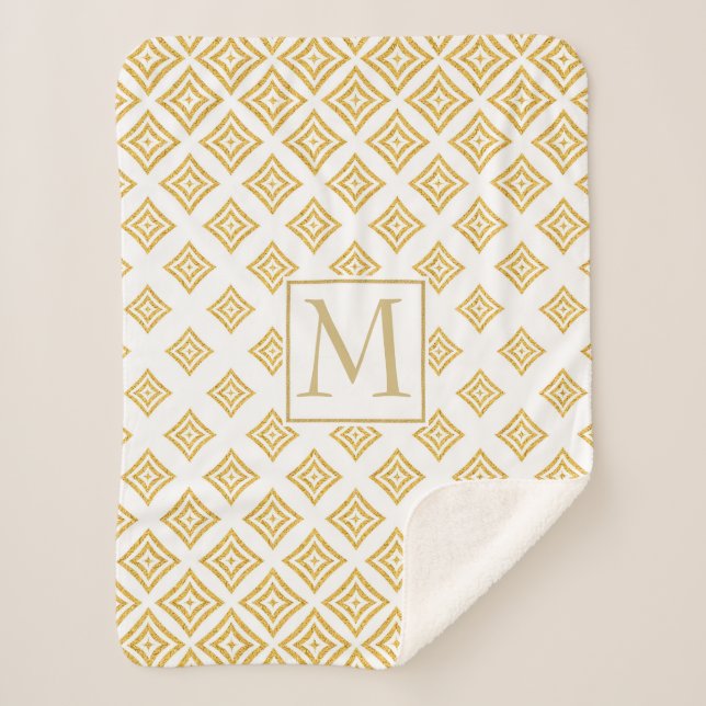 Mit Monogramm Gold Glitzer Rhomboid Sherpadecke (Vorderseite)
