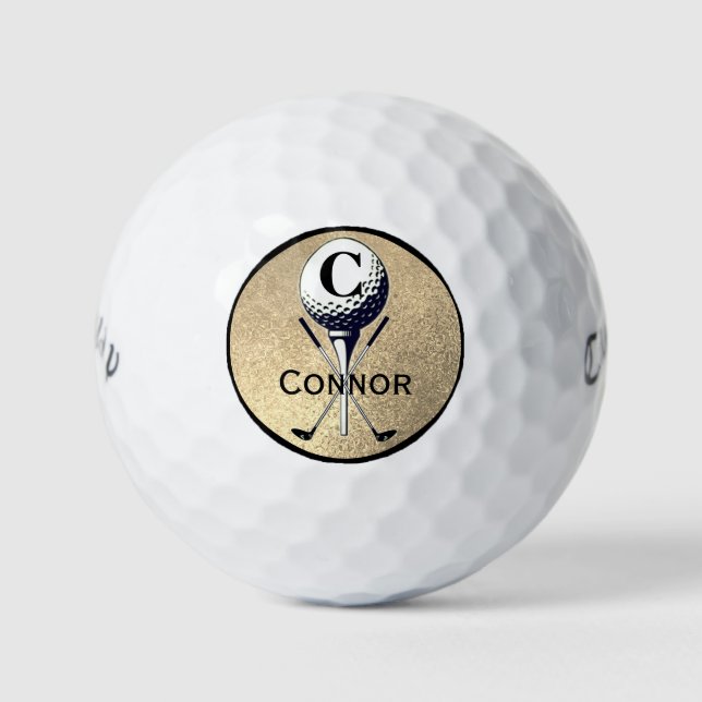 Mit Monogramm Gold Golf T-Shirt Golfball (Vorderseite)