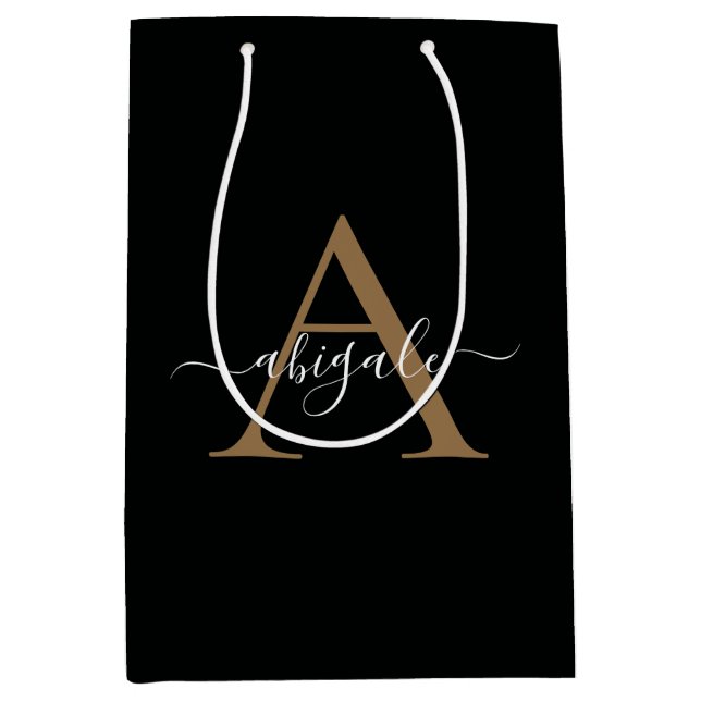 Mit Monogramm Gold Jade Black | Minimal Elegant Mittlere Geschenktüte (Vorderseite)