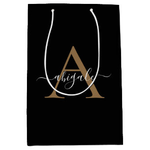 Mit Monogramm Gold Jet Black Minimal Elegant Mittlere Geschenktüte