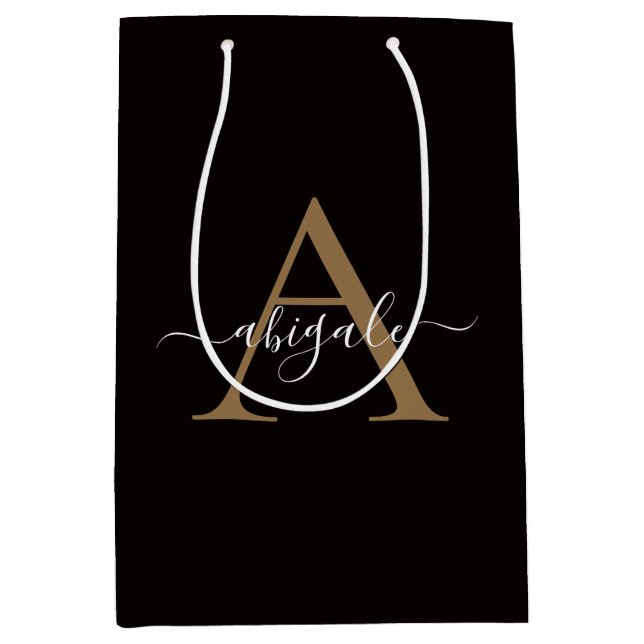 Mit Monogramm Gold-Slot-Black | Minimal Elegant Mittlere Geschenktüte (Vorderseite)