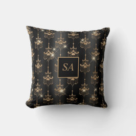 Mit Monogramm Gold Sparkle Chandelier Black Kissen