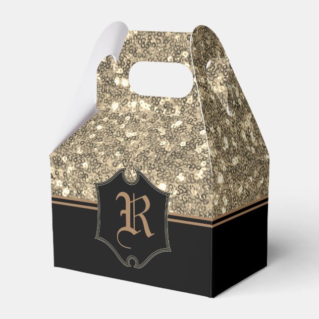 Mit Monogramm Gold Sparkle Imitate Glitzer Gable Geschenkschachtel (Vorderseite)