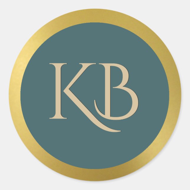 Mit Monogramm Gold und Aquamarine Aufkleber (Vorderseite)