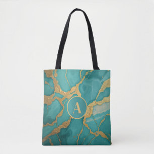 Mit Monogramm Gold und Aquamariner Luxe-Marmor Tasche