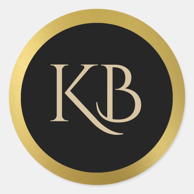 Mit Monogramm Gold- und Black-Stickers Runder Aufkleber (Vorderseite)