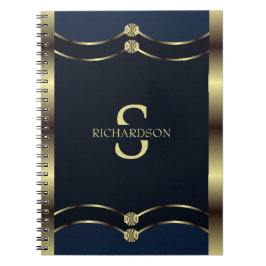 Mit Monogramm Gold und Navy Blue Geometric Notizblock