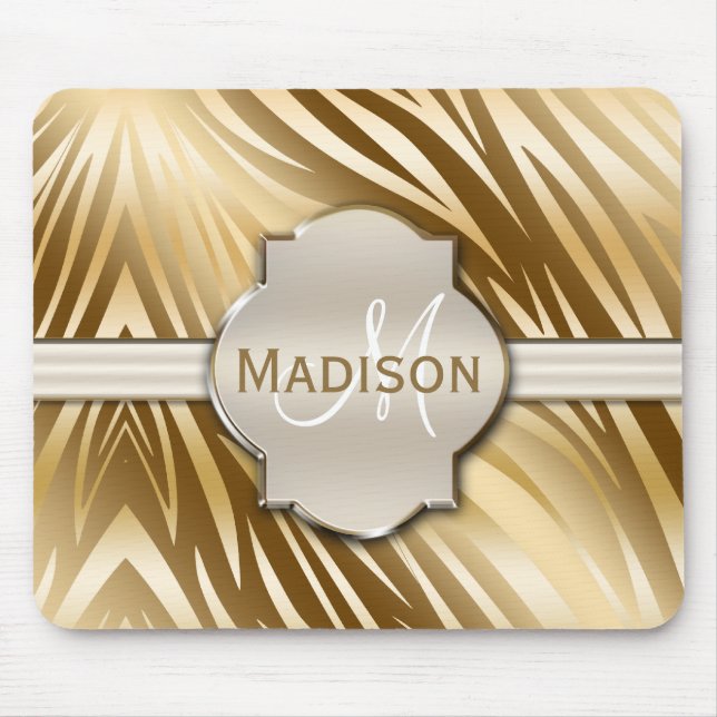 Mit Monogramm Gold Zebra-Druckmuster Mousepad (Vorne)