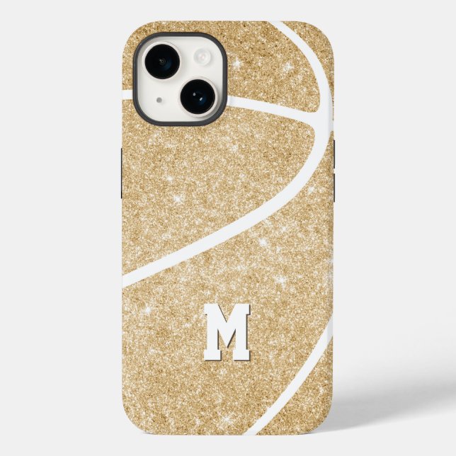mit Monogramm Goldbasketball für Mädchen Case-Mate iPhone 14 Hülle (Rückseite)