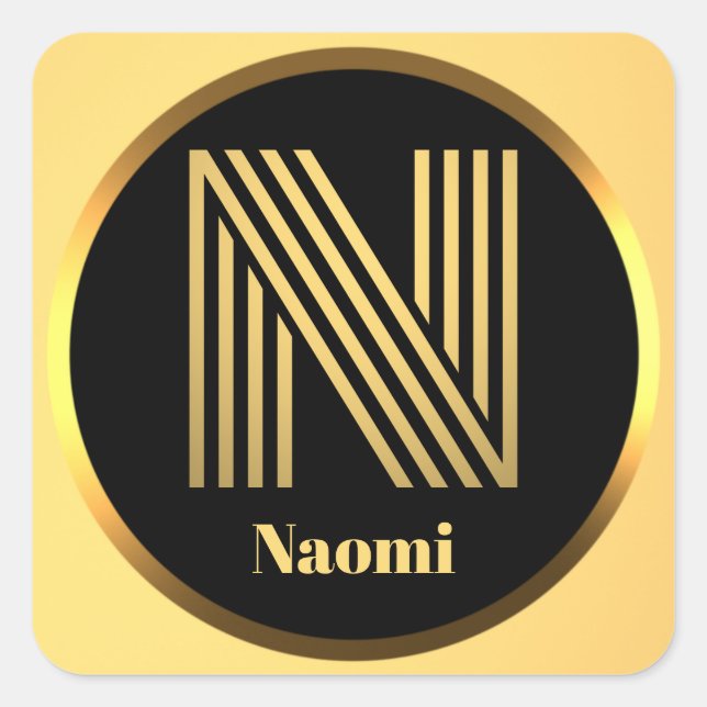 Mit Monogramm Goldbuchstabe N Quadratischer Aufkleber (Vorderseite)