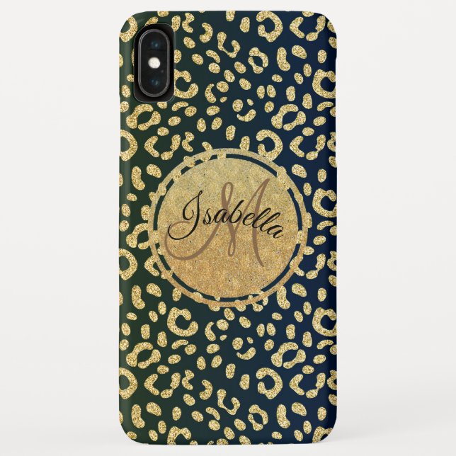Mit Monogramm Goldleoparden-Hautflächen Case-Mate iPhone Hülle (Rückseite)