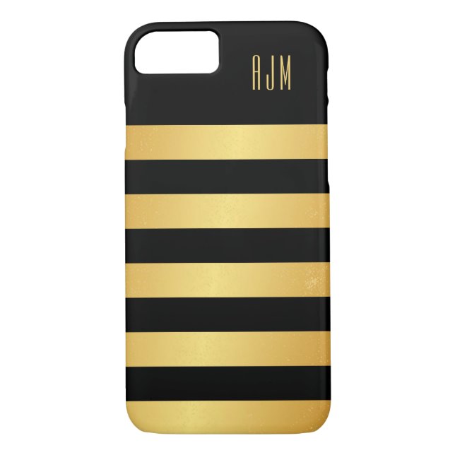 Mit Monogramm Goldstreifen über schwarzem Hintergr Case-Mate iPhone Hülle (Rückseite)
