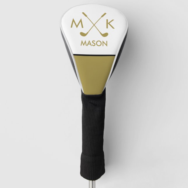 Mit Monogramm Golf Club Logo Gold Farbe Minimalist Headcover (Vorderseite)