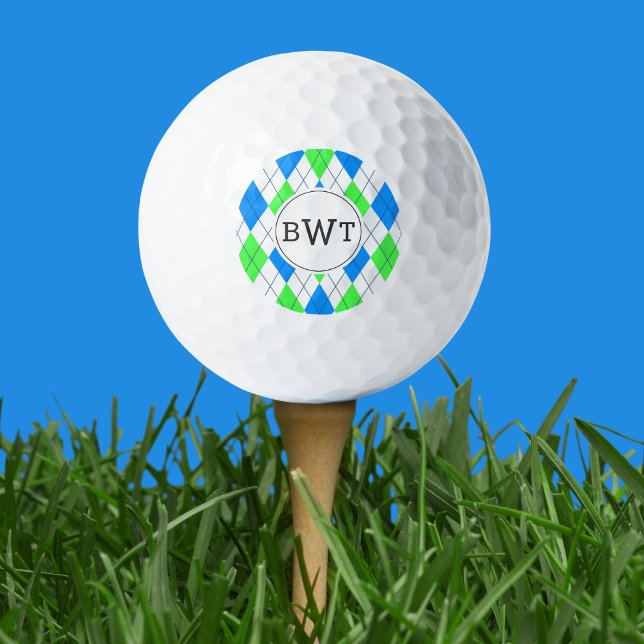 Mit Monogramm Golfplätze | Blaue grüne Raute Muste Golfball (Von Creator hochgeladen)