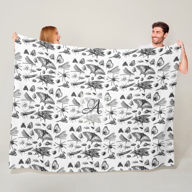 Mit Monogramm GOTHIC BUGS Vintag Insekten schwarz Fleecedecke (Beispiel)