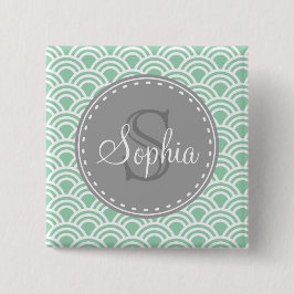 Mit Monogramm-Grau-Minze-Moderne Muster Button
