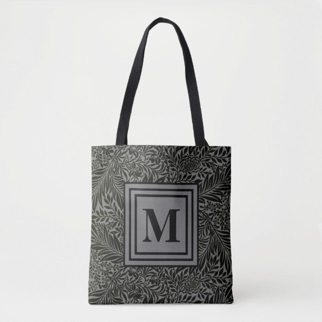 Mit Monogramm Grau und Schwarz William Morris Foli Tasche (Vorderseite)