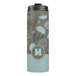 Mit Monogramm graue blaue Lüster-Blume Thermosbecher