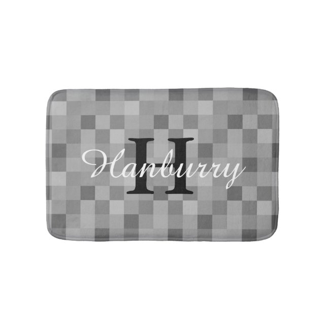 mit Monogramm graue Mosaikfliesen Badematte (Vorderseite)