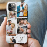 Mit Monogramm grauer Marmor 5 FotoCollage Case-Mate iPhone Hülle<br><div class="desc">Maßgeschneiderte iPhone-Gehäuse mit Ihrer ersten, mehrfarbigen Collage und grauem Marmorhintergrund. Die Fotovorlage ist für Sie bereit, Ihre Bilder im Uhrzeigersinn von oben nach rechts hinzuzufügen. Das Set ist für Sie bereit. Der Marmor ist ein subtiles Aquarellbild. Die Collage aus dem Foto verwendet Landschafts- und Porträtformate, um Ihnen eine Vielzahl von...</div>