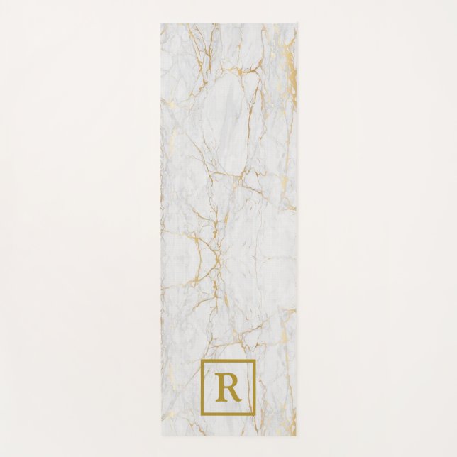 Mit Monogramm grauer Marmor mit goldenen Adern Yogamatte (Vorderseite)