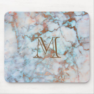 Mit Monogramm, grauer und blauer Marmorstein Mousepad