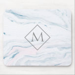 Mit Monogramm, grauer und rosa Marmor Mousepad<br><div class="desc">Eleganter moderner blau-grauer und rosa Marmorstein. Custom Monogram</div>