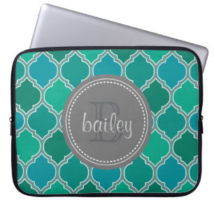 Mit Monogramm-graues Aquamarines modernes Gittermu Laptopschutzhülle