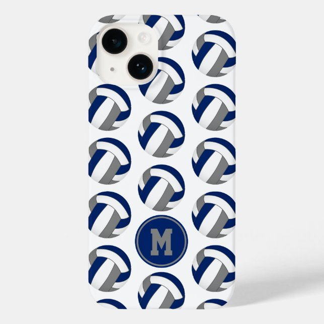 Mit Monogramm graues Volleyballmuster Case-Mate iPhone 14 Hülle (Rückseite)