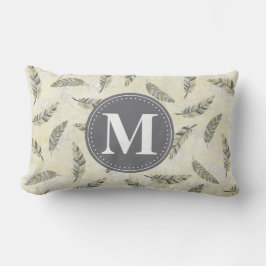 Mit Monogramm Green Grey Feather Pattern Lendenkissen