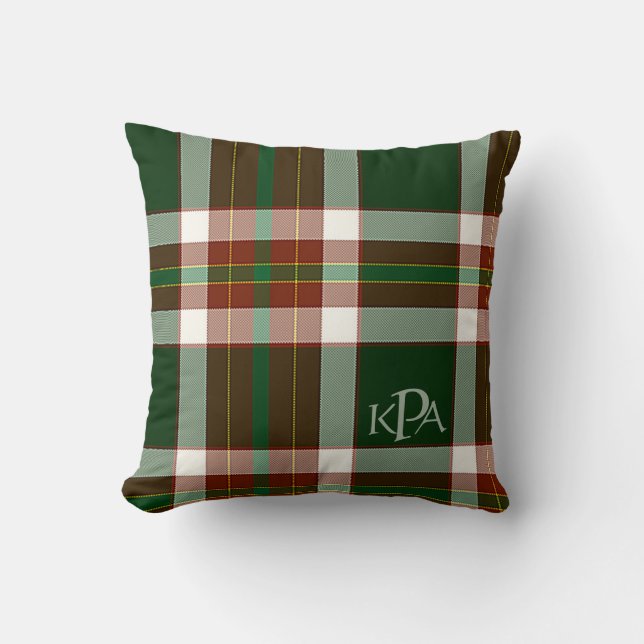 Mit Monogramm Green, Red & Cream Urlaub Kariert Kissen (Vorderseite)
