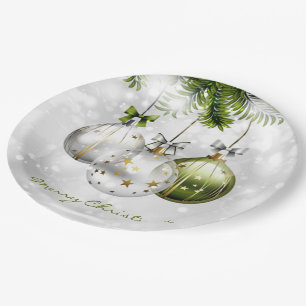 Mit Monogramm Green Silver Gold Weihnachtsschmuck Pappteller